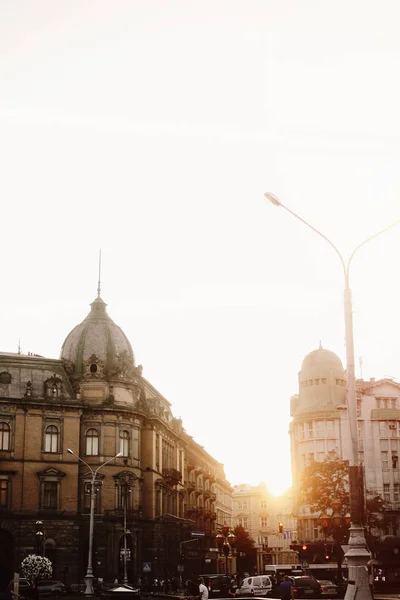 Beautiful sunny evening on european city — Stock Photo, Image