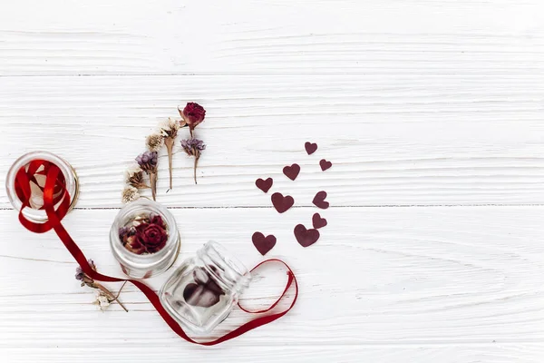 Stylish hearts in glass jar — Stock Photo, Image