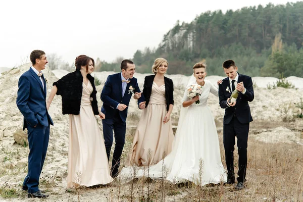 Brautpaar mit Trauzeugen und Brautjungfern — Stockfoto