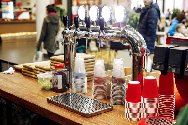 Beer bar with stylish taps — Stock Photo, Image