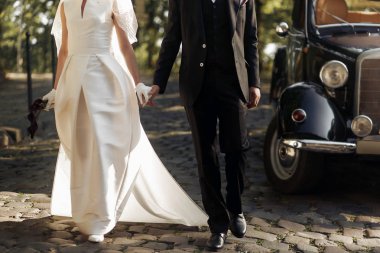  elegant wedding couple walking clipart