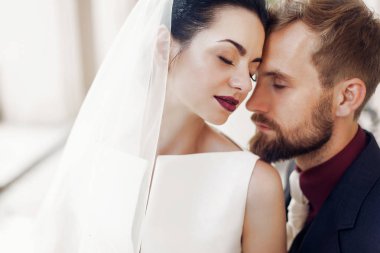 Yavaşça kucaklayan güzel gelin damat