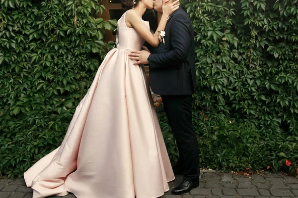 Noiva de luxo e noivo beijando — Fotografia de Stock
