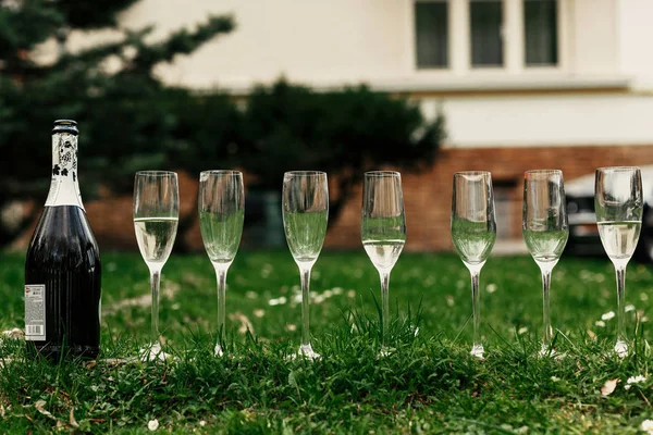 Verres élégants et bouteille de champagne — Photo