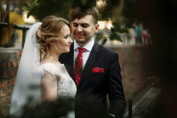 Casal recém-casado ao ar livre — Fotografia de Stock