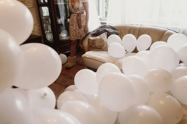 堆的白色气球 — 图库照片