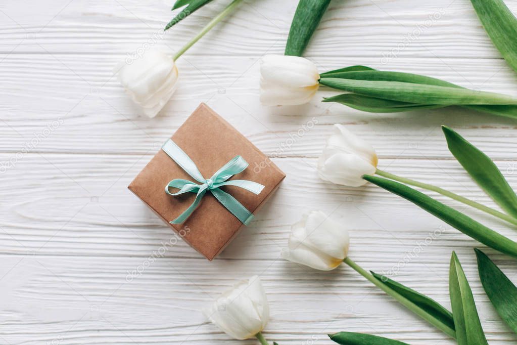 stylish craft present box and tulips