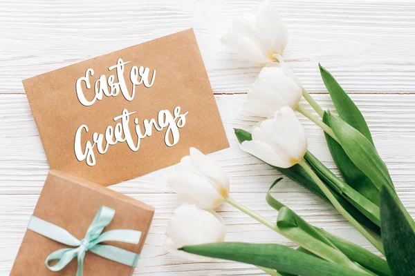 Easter greetings text on craft paper — Stock Photo, Image