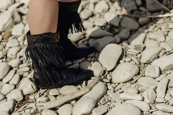 Female legs in suede boots — Stock Photo, Image