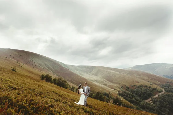 Наречений і наречений позує в горах — стокове фото