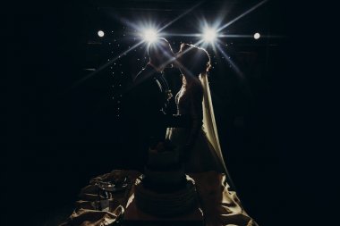 Çift Düğün resepsiyonunda öpüşme.