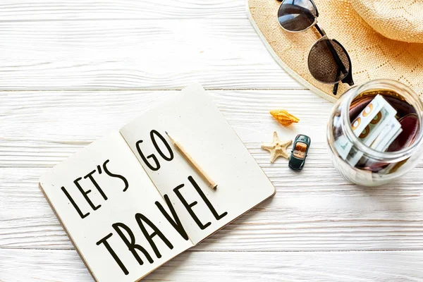 Let's go travel tekst teken — Stockfoto