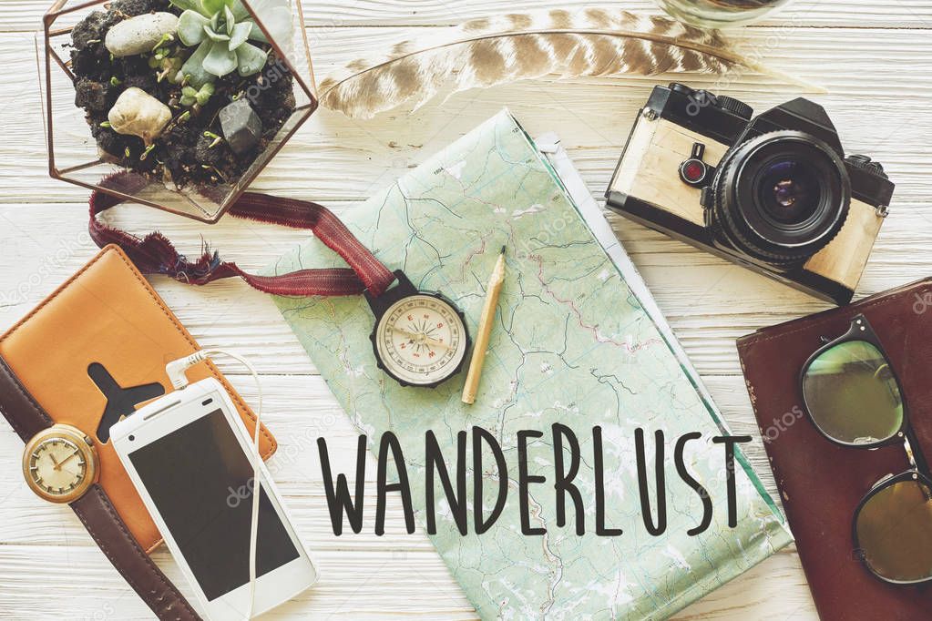 wanderlust text on map