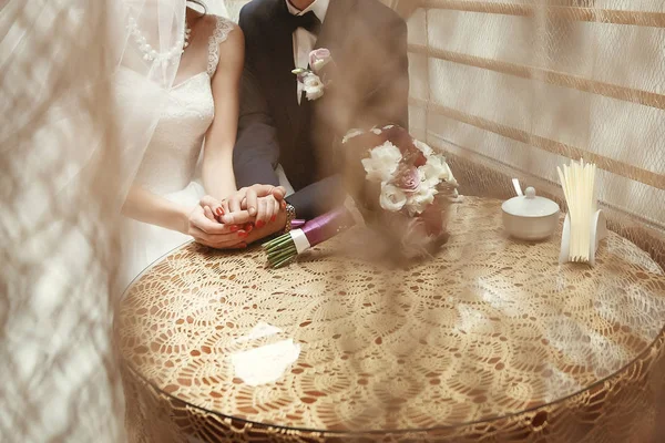 新郎新娘牵着手 — 图库照片