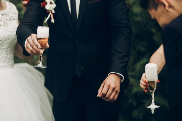 Novia y novio tostadas — Foto de Stock