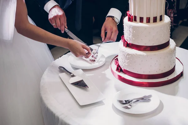 Sposa e sposo taglio torta — Foto Stock