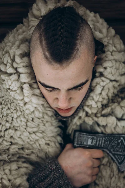 Portrait of handsome viking warrior — Stock Photo, Image