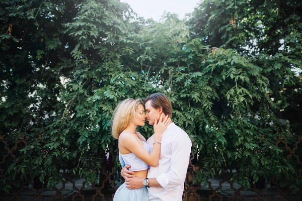 Casal apaixonado abraçando no parque — Fotografia de Stock