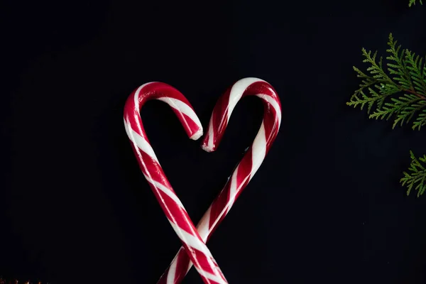 Cedro verde y corazón de caramelo de Navidad —  Fotos de Stock