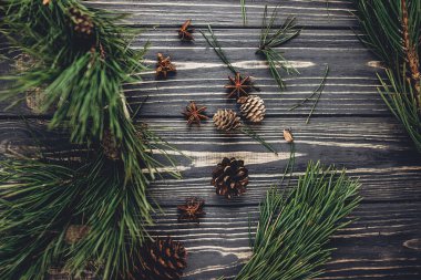 ramas de árbol de Navidad con piñas