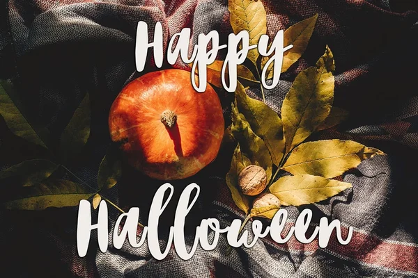 mutlu halloween metin işaret lay düz. sonbahar kabak 