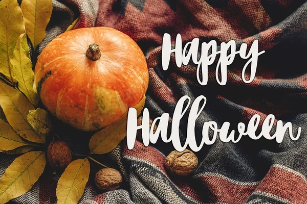 mutlu halloween metin renkli yaprakları ile sonbahar kabak oturum