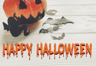 mutlu halloween metin. Jack fener cadı hayalet yarasalar ile kabak