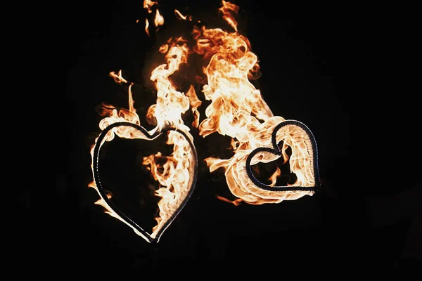 Dvě Srdce Tvaru Ohňostroje Černém Pozadí — Stock fotografie