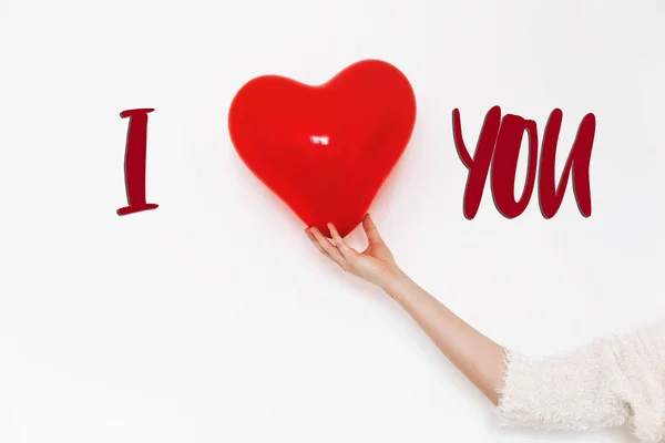 Love You Text Sign Happy Valentine Day Concept Hand Holding — Stock Photo, Image