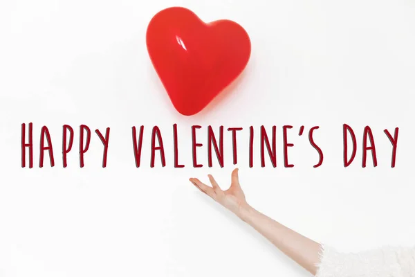 Šťastný Valentýna Text Podepsat Šťastný Valentines Koncept Balónky Červené Srdce — Stock fotografie