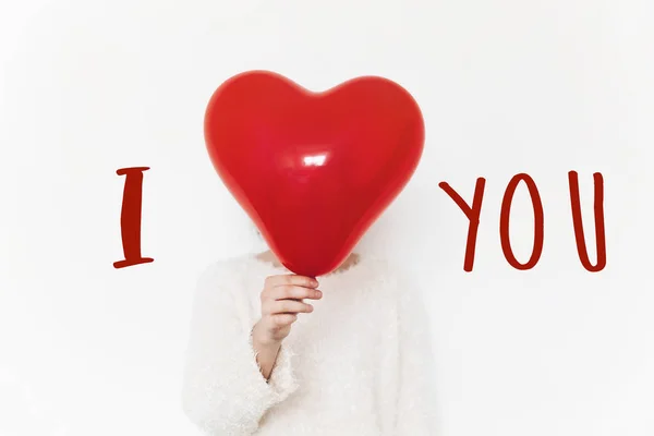 Amo Sinal Texto Coração Conceito Feliz Dia Dos Namorados Mão — Fotografia de Stock