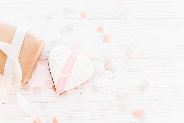 Cartão Feliz Dia Mãe Saudação Corações Biscoito Caixa Presente Artesanal — Fotografia de Stock