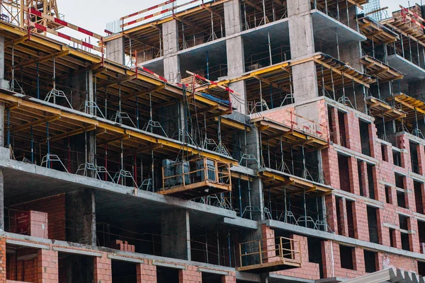 Kraan Gebouw Bouwplaats Achtergrond Van Hemel Industriële Landschap Met Silhouetten — Stockfoto