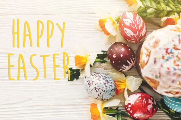 Feliz Mensaje Pascua Tarjeta Felicitación Temporada Huevos Pintados Con Estilo — Foto de Stock