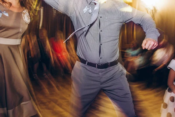 Happy Stylish People Dancing Having Fun Wedding Reception Restaurant Guests — Stock Photo, Image