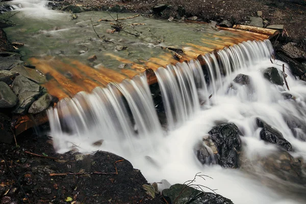 Beautiful Waterfall Cascads River Forest Mountains Wooden River Dam Water — Stock Photo, Image