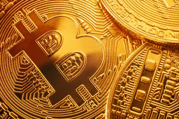 Mengkilap Emas Bitcoin Pola Emas Uang Wallpaper Mata Uang Digital — Stok Foto