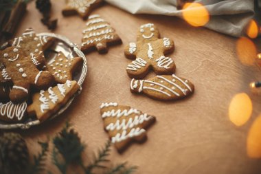 Yılbaşı zencefilli kurabiyeleri eski tabak ve anason, Cinnam