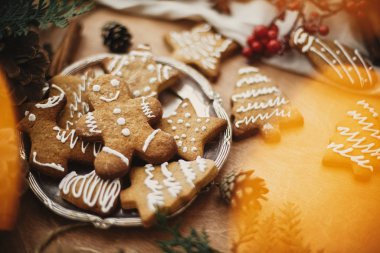 Merry Christmas. Festive gingerbread cookies with anise, cinnamo clipart