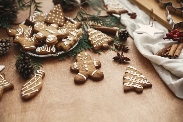 Galletas de jengibre de Navidad en plato vintage y anís, cinnam — Foto de Stock