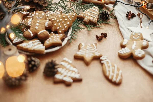 Biscoitos de gengibre de Natal no prato vintage e anis, cinnam — Fotografia de Stock