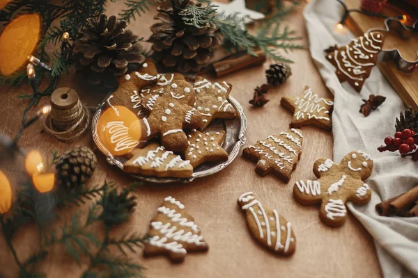 시남, 포도 접시와 아니스에 있는 크리스마스 생강빵 쿠키 — 스톡 사진
