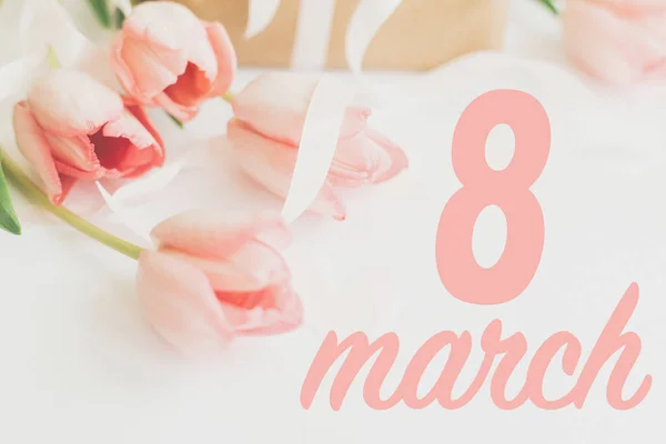 Marzo Feliz Tarjeta Felicitación Del Día Las Mujeres Marzo Texto — Foto de Stock