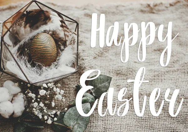 Happy Easter Text Easter Greetings Card Stylish Natural Dyed Green — Stock Photo, Image