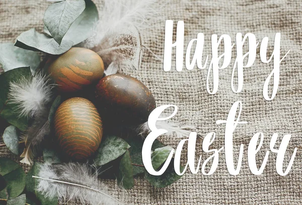 Святом Великодня Великодні Вітальні Листівки Стильні Великодні Яйця Пір Сільському — стокове фото