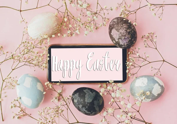 Happy Easter Text Easter Greetings Card Phone Greeting Stylish Easter — Stock Photo, Image