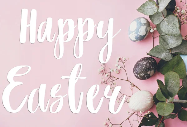 Святом Великодня Великодні Вітальні Листівки Стильні Великодні Яйця Весняні Квіти — стокове фото
