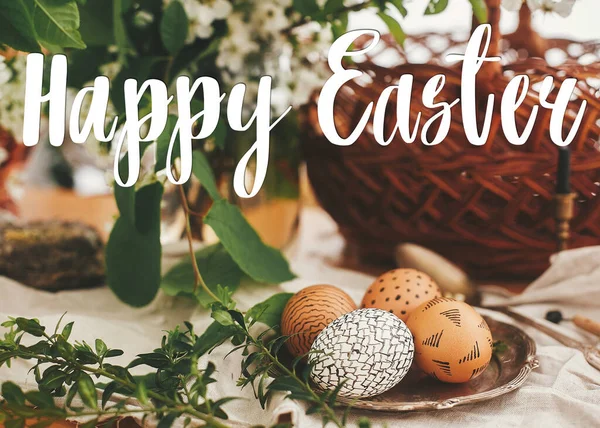 Feliz Mensaje Pascua Carta Felicitaciones Pascua Huevos Pascua Naturales Pintados — Foto de Stock