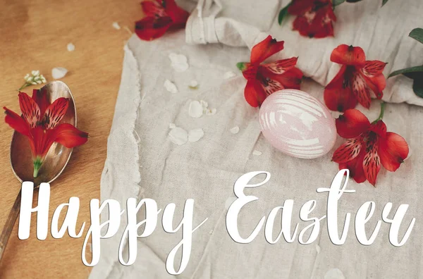 Happy Easter Text Easter Greetings Lettering Modern Easter Egg Red — Stock Photo, Image