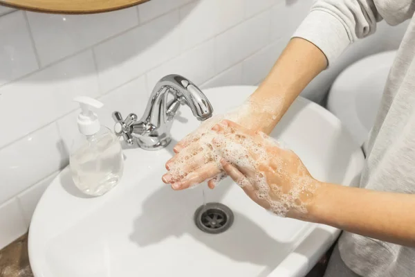 Wash Your Hands Washing Hands Antibacterial Soap Proper Technique Background — Stock Photo, Image